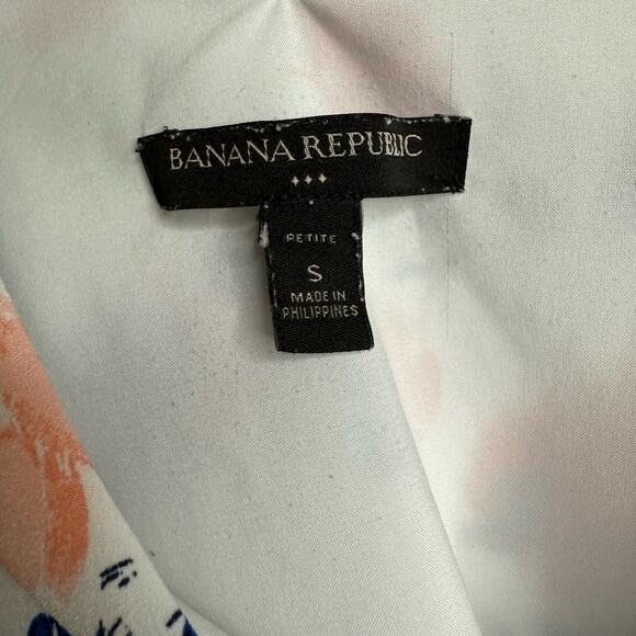 Banana Republic Printed Crepe V-Neck Tank Top White Blue Red Size Small Petite - Picture 5 of 6